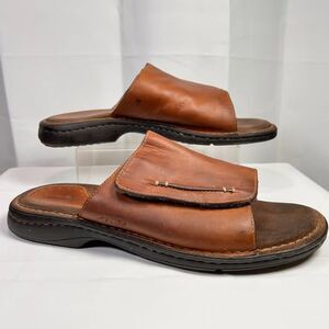 Clarks Men’s Leather Slide Sandals Adjustable Strap Brown [11 M]
